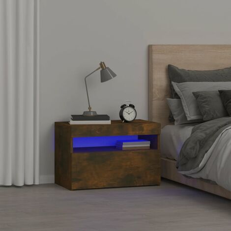 Table de chevet Bout de Canapé Table d'Appoint Chevet avec lumières LED Chêne fumé 60x35x40 cm -BV73091 (1/5)