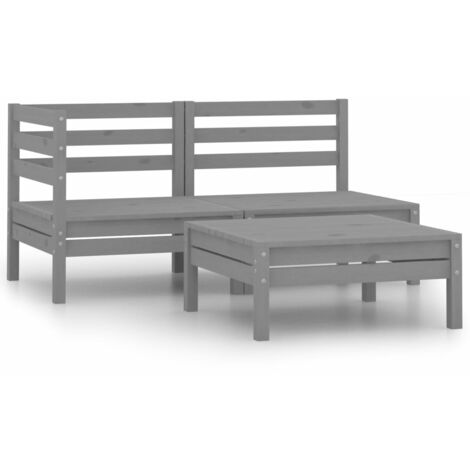3 pcs Salon de jardin, Ensemble table et chaises de jardin, Meuble de jardin Bois de pin massif Gris MKW545614 (1/5)