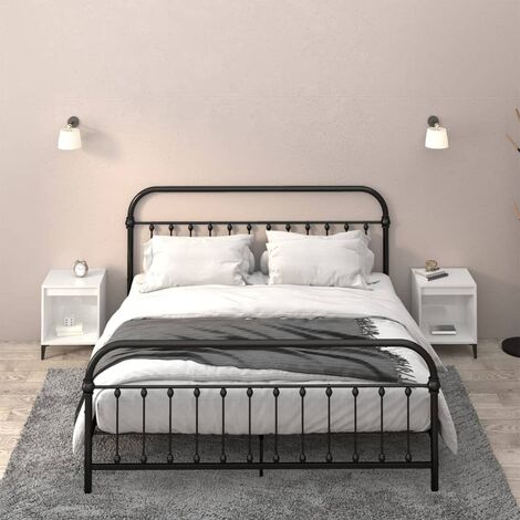 Lot de 2 Tables de chevet Tables d'Appoint Industriel Tables de nuit Blanc brillant 40x35x50 cm -BV56084 (1/5)