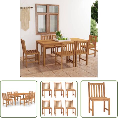 The Living Store Ensemble à manger de jardin 7 pcs Bois de teck solide - Meubles De Jardin - Salon De Jardin - Table De Jardin - Chaises De Jardin - Teck (1/5)