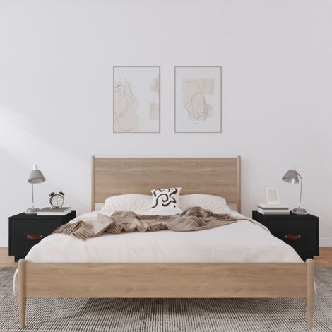 Lot de 2 Tables de chevet Table d'Appoint Industriel - Tables de Nuit Commodes Noir 40x34x35 cm Bois de pin massif -BV96851 (1/5)