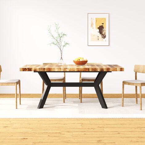 Table de salle à manger, Table à dîner, Table de Cuisine Bois de manguier solide et Acier 180 cm BHU1757 (1/5)