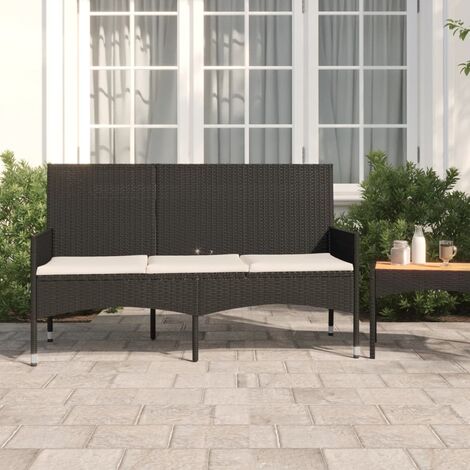 Banc de jardin à 3 places, Banc de jardin, Banquette design contemporain avec coussins Noir Résine tressée NKK48334 (1/5)