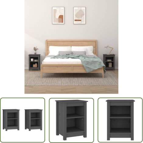 The Living Store Tables de chevet 2 pcs Gris 40x35x55 cm Bois de pin solide - Table De Chevet - Meuble De Chambre - Table Nuit - Bois Massif - Pin (1/5)