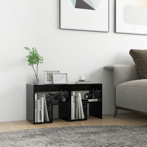 Lot de 2 Tables de chevet Table d'Appoint Industriel - Tables de Nuit Commodes Noir 40x30x40 cm Aggloméré -BV32708 (1/5)