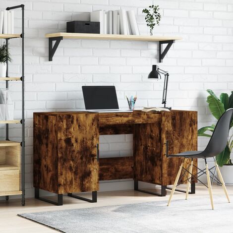 Bureau Informatique, Table de travail, Meuble de Bureau chêne fumé 140x50x75 cm bois d'ingénierie HYB40490 (1/5)