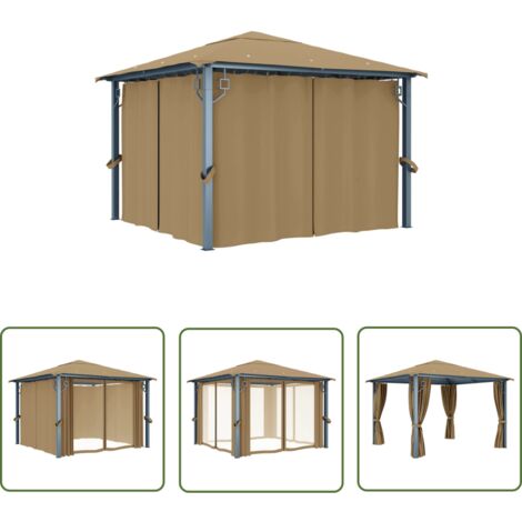 FIMEI Tonnelle avec rideau 300x300 cm Taupe Aluminium (1/5)