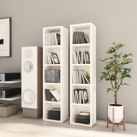 Vintage Lot de 2 armoires à CD- Etagère à CD/livres Bureau Blanc 21x16x93,5 cm Aggloméré -57574 (1/5)