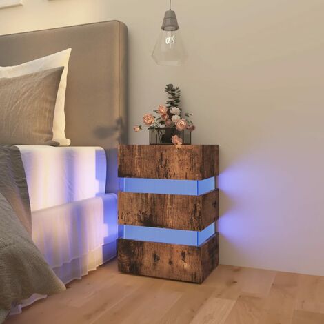 Table de chevet Bout de Canapé Table d'Appoint Chevet à LED chêne fumé 45x35x67 cm bois d'ingénierie -BV32991 (1/5)