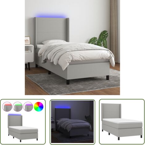 The Living Store Sommier à lattes de lit matelas LED Gris clair 100x200 cm Tissu - Sommier Tapissier - Lit Plateforme - Lit Avec Rangement - Lit Design - Lit Moderne (1/5)