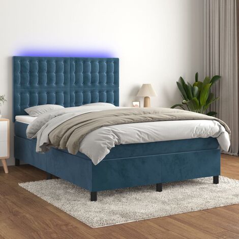 Lit Adulte - Sommier tapissier matelas et LED - Ensemble de lit tapissier - Chambre Intérieur Bleu foncé 140x200 cm Velours XRKJY8152573 (1/5)