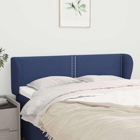 Tête lit de avec oreilles pour lit double, Cadre de lit, Tableau décoratif de chevet Bleu 147x23x78/88 cm Tissu CDE35426 (1/5)