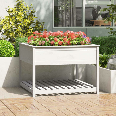Bac à fleurs,Jardinière et étagère Blanc 111,5x111,5x81cm Bois massif de pin -93575 (1/5)