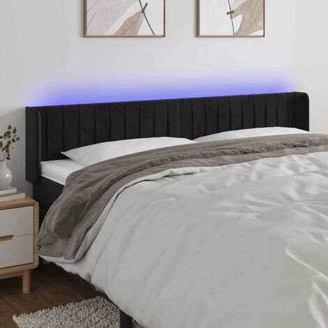 Tête de lit à LED pour lit double, Cadre de lit, Tableau décoratif de chevet Noir 203x16x78/88 cm Velours SDG60525 (1/5)