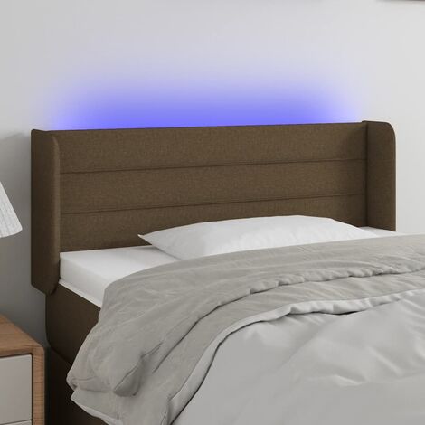 Tête de lit à LED pour lit simple, Cadre de lit, Tableau décoratif de chevet Marron foncé 83x16x78/88 cm Tissu CDE73154 (1/5)