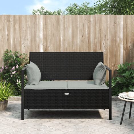 Banc de jardin à 2 places, Banc de jardin, Banquette design contemporain avec Coussins Noir Résine Tressée NKK34093 (1/5)