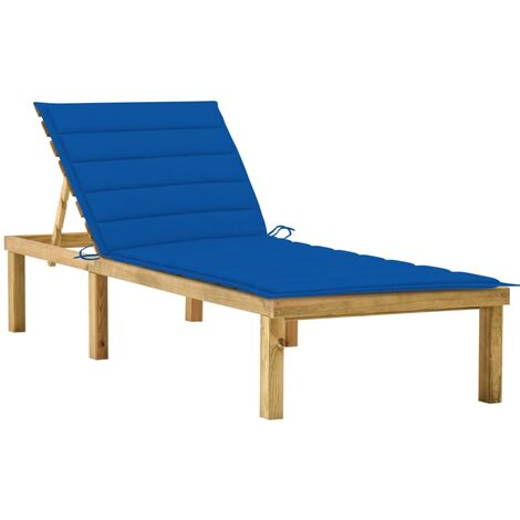 Chaise longue - Bain de soleil - Transat relax avec coussin bleu royal Bois de pin imprégné GF26351 (1/5)
