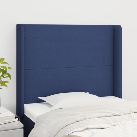 Armoire de tête de lit classique Tête de lit avec oreilles solide pour Chambre - Bleu 83x16x118/128 cm Tissu -45338 (1/5)
