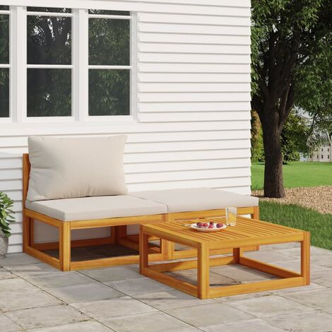 3 pcs Salon de jardin, Ensemble table et chaises de jardin, Meuble de jardin avec coussins bois massif d'acacia MKW732305 (1/5)