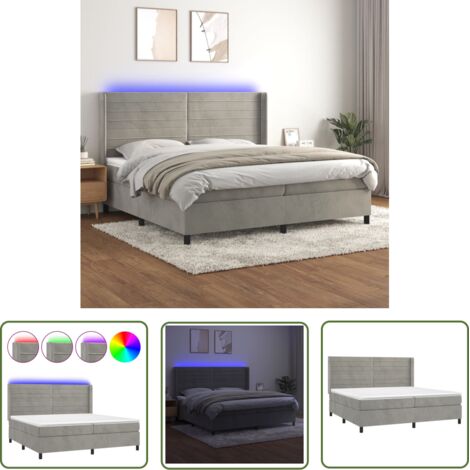 The Living Store Sommier à lattes de lit matelas et LED Gris clair 200x200 cm - Lit Plateforme - Lit Capitonné - Lit Design - Lit Velours - Lit Avec Éclairage Led (1/5)