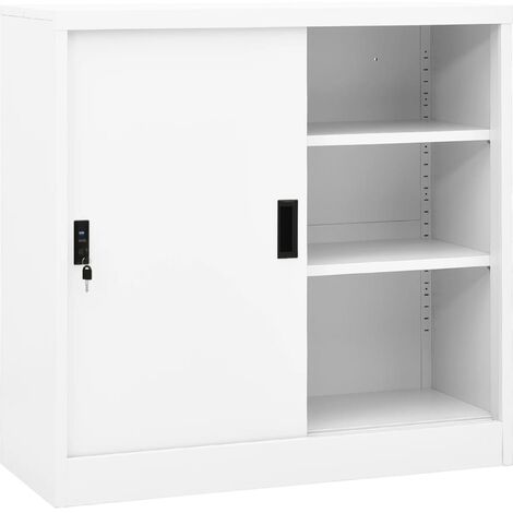 Armoire de bureau moderne,Armoire à dossiers avec porte coulissante Blanc 90x40x90cm Acier -13003 (1/5)