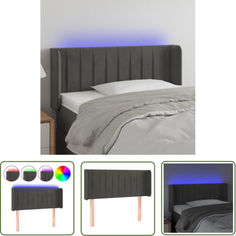 The Living Store Tête de lit à LED Gris foncé 83x16x78/88 cm Velours - Tête De Lit Led - Tête De Lit Velours - Tête De Lit Moderne - Tête De Lit Décorative - Chambres À Coucher (1/5)