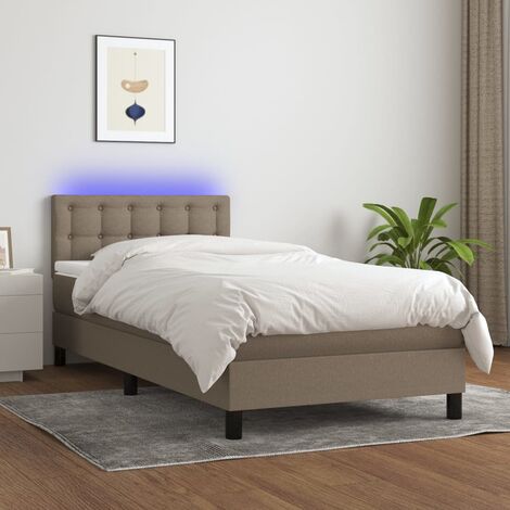 Lit Adulte,Sommier tapissier avec matelas et LED,Lit simple - Taupe 90x200 cm Tissu DETHB36296 (1/5)