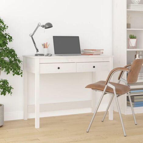 Bureau avec tiroirs Bureau d'ordinateur Bureau informatique Blanc 100x50x78 cm Bois massif de pin 20453 (1/5)