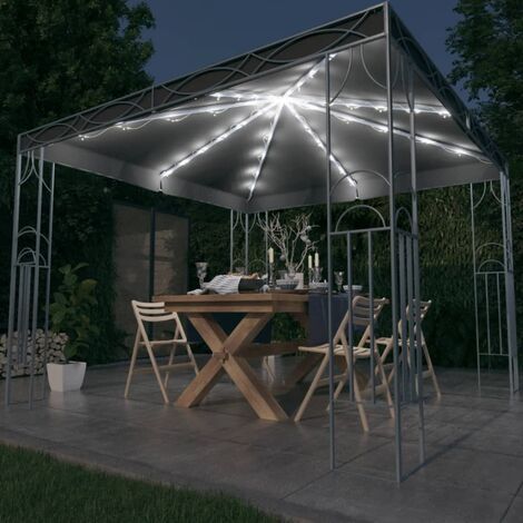 Tonnelle/pavillon de jardin Mode Tente de réception de luxe avec guirlande lumineuse à LED 300x300 cm Anthracite -24101 (1/5)