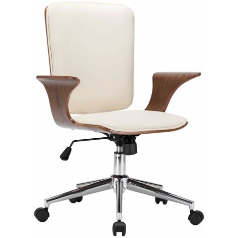Chaise de bureau pivotante,Fauteuil d'ordinateur Crème Similicuir et bois courbé -VA69707 (1/5)
