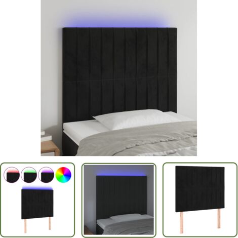 The Living Store Tête de lit à LED Noir 100x5x118/128 cm Velours - Tête De Lit Led - Tête De Lit Velours - Éclairage Led - Support Lombaire - Tête De Lit Ajustable (1/5)