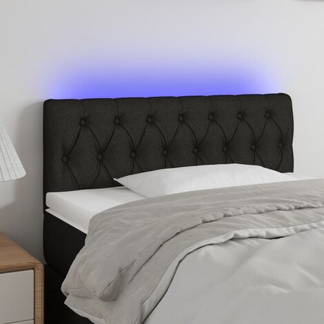 Tête de lit à LED pour lit simple, Cadre de lit, Tableau décoratif de chevet Noir 90x7x78/88 cm Tissu CDE55368 (1/5)