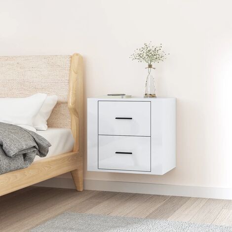 Table de chevet Table d'Appoint Table de Nuit murale Blanc brillant 50x36x47 cm -BV23263 (1/5)
