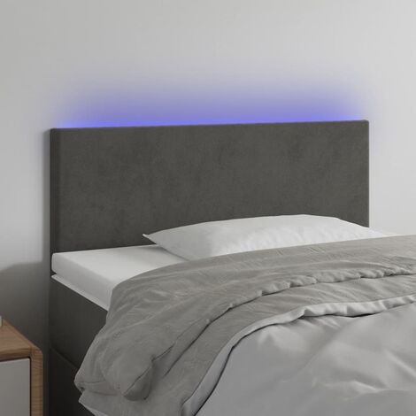 Tête de lit à LED pour lit simple, Cadre de lit, Tableau décoratif de chevet Gris foncé 90x5x78/88 cm Velours CDE66586 (1/5)