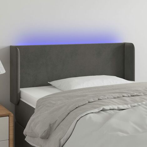 Tête de lit à LED pour lit simple, Cadre de lit, Tableau décoratif de chevet Gris foncé 83x16x78/88 cm Velours CDE48666 (1/5)