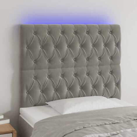 Armoire de tête de lit Tête de lit à LED, Hauteur réglable pour Chambre Gris clair 100x7x118/128 cm Velours -40091 (1/5)