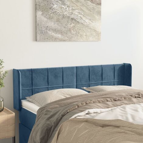 Tête de lit avec oreilles pour lit double, Tableau décoratif de chevet élégante Bleu foncé 147x16x78/88 cm Velours SDG46387 (1/5)