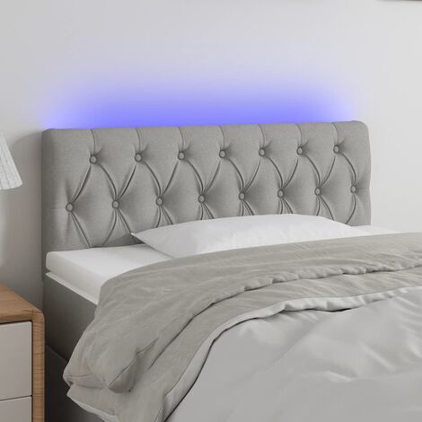 Tête de lit à LED pour lit simple, Cadre de lit, Tableau décoratif de chevet Gris clair 100x7x78/88 cm Tissu CDE54258 (1/5)