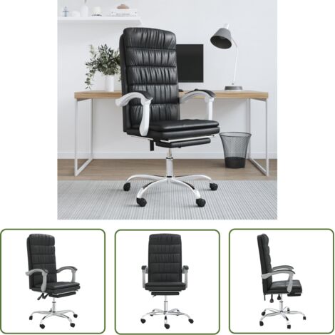 The Living Store Fauteuil inclinable de bureau Noir Similicuir - Chaise De Bureau - Fauteuil Ergonomique - Chaise Inclinable - Simuli Cuir - Meuble De Bureau (1/5)