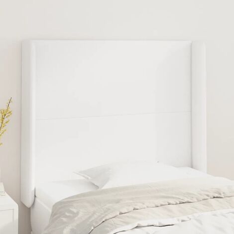Armoire de tête de lit classique Tête de lit avec oreilles solide pour Chambre - Blanc 103x16x118/128 cm Similicuir -53140 (1/5)