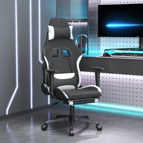 Chaise de bureau pivotant Fauteuil gamer Fauteuil de jeu avec repose-pied Noir et blanc Tissu 21871 (1/5)