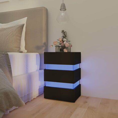 Table de chevet Bout de Canapé Table d'Appoint Chevet à LED Noir 45x35x67 cm Bois d'ingénierie -BV59965 (1/5)