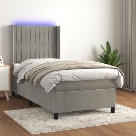 Sommier à lattes de lit matelas et LED Gris clair 100x200 cm (1/5)