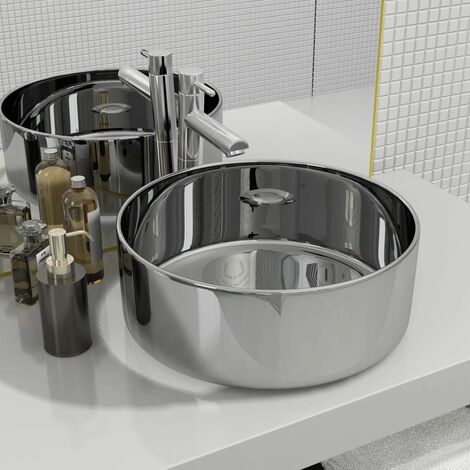 Vasque en Céramique Lavabo à poser de luxe Vasque Lave-Mains Évier 40 x 15 cm Céramique Argenté (1/5)