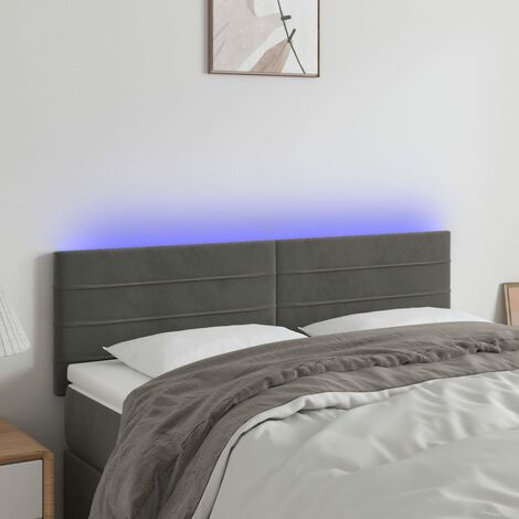 Tête de lit à LED pour lit double, Cadre de lit, Tableau décoratif de chevet Gris foncé 144x5x78/88 cm Velours SDG91363 (1/5)