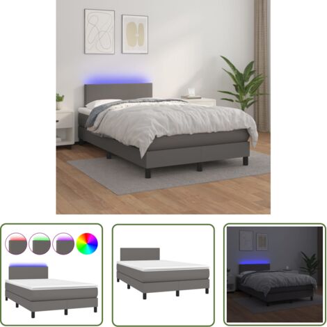The Living Store Sommier à lattes de lit avec matelas et LED Gris 120x200 cm - Lit Plateforme - Lit Design - Lit Moderne - Lit Capitonné - Lit Avec Rangement (1/5)