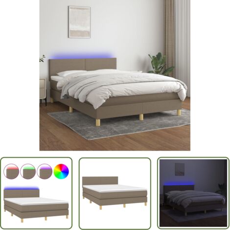 The Living Store Sommier à lattes de lit avec matelas LED Taupe 140x200 cm Tissu - Sommier Tapissier - Lit Avec Led - Matelas À Ressorts Ensachés - Têted Lit Ajustable - Éclairage LED (1/5)