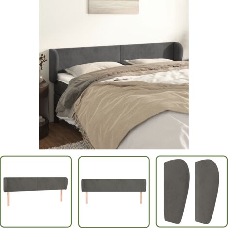 The Living Store Tête de lit avec oreilles Gris foncé 183x23x78/88 cm Velours - Tête De Lit - Tête De Lit Velours - Literie - Meubles De Chambre - Décoration Chambre (1/5)