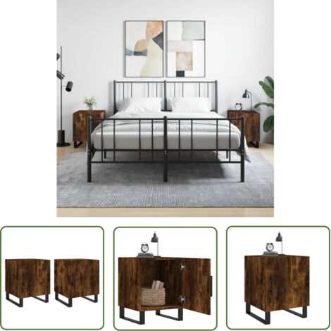 The Living Store Tables de chevet 2 pcs chêne fumé 40x40x50 cm bois d'ingénierie - Table De Chevet - Meuble De Chambre - Armoire De Chevet - Commode - Design Moderne (1/5)
