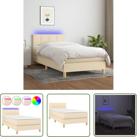 The Living Store Sommier à lattes de lit avec matelas LED Crème 100x200 cm Tissu - Sommier Tapissier - Lit Plateforme - Lit Avec Led - Matelas À Ressorts Ensachés - Têted Lit Ajustable (1/5)